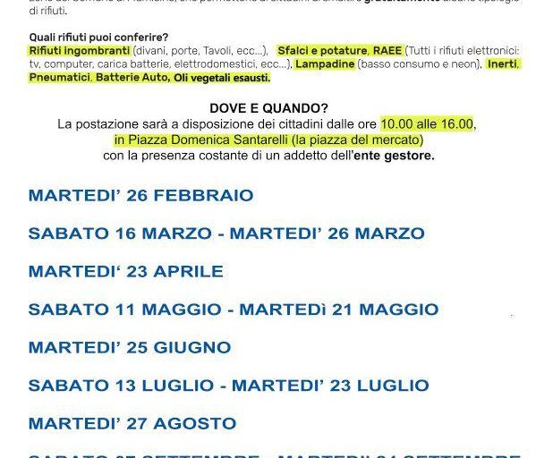 POSTAZIONE ECOLOGICA ITINERANTE